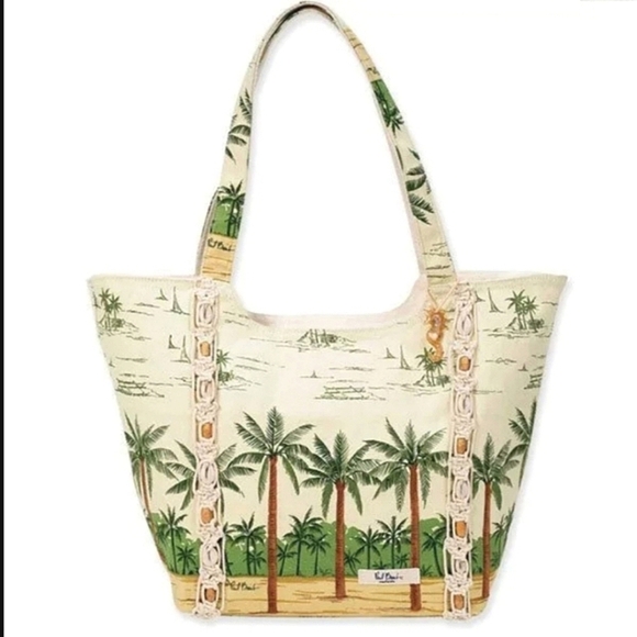 [Paul Brent]  Coastal Life Palm Tree Zipper Bag Seashell Accents - Picture 1 of 10